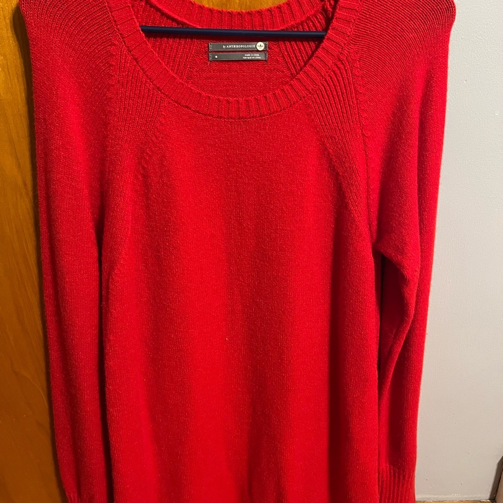 Anthropologie Vibrant Red Crew Neck Sweater